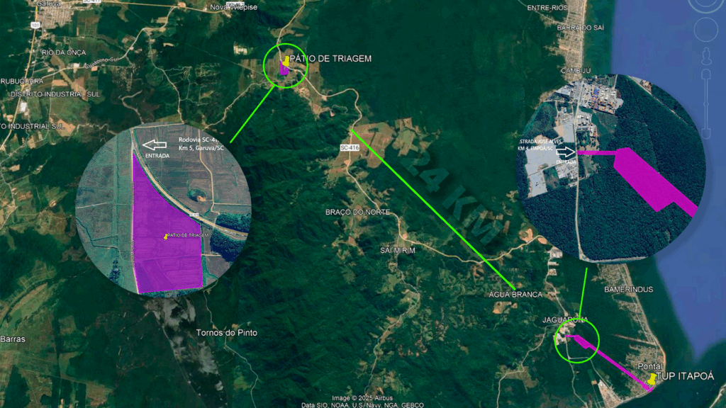 Distância do Porto Coamo até o pátio de triagem