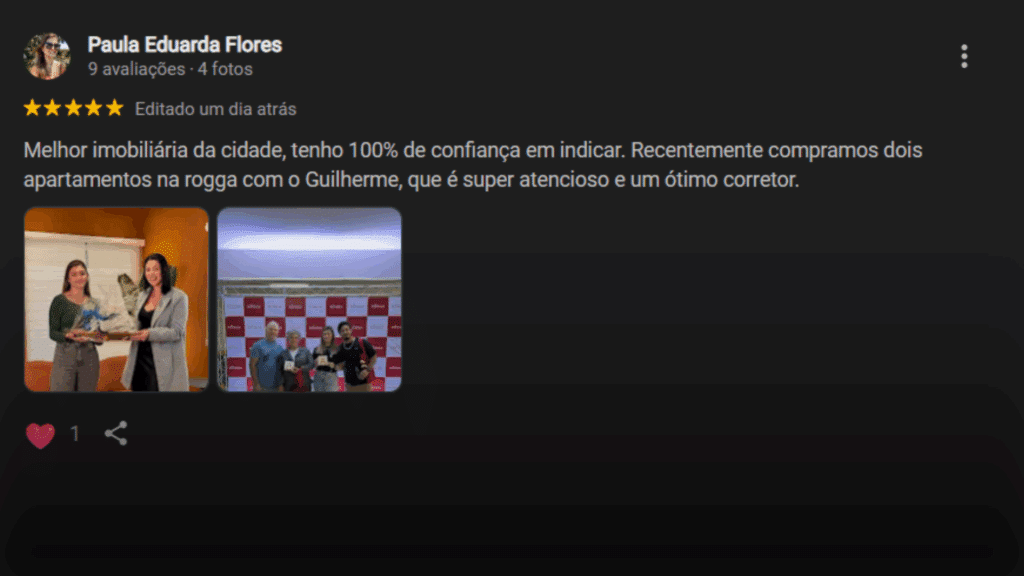 Avaliação da cliente no Google